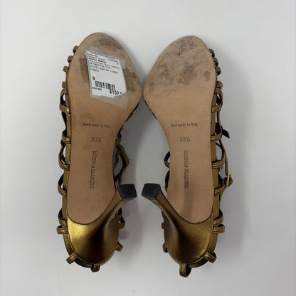 Pre-Owned Manolo Blahnik Gold Leather Shoe Size 9 Designer Shoes