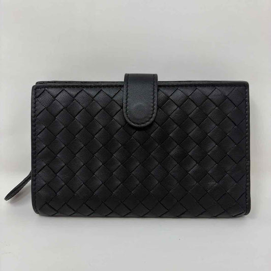 Pre-Owned Bottega Veneta Black Leather Designer Wallet