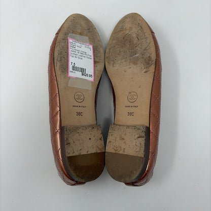 Pre-Owned Chanel Orange Leather Shoe Size 7.5 Designer Shoes