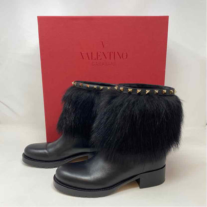 Pre-Owned Valentino Black Leather Shoe Size 5.5 Designer Shoes