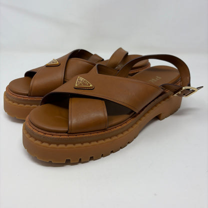 Pre-Owned Prada Cognac Leather Shoe Size 9.5 Designer Shoes