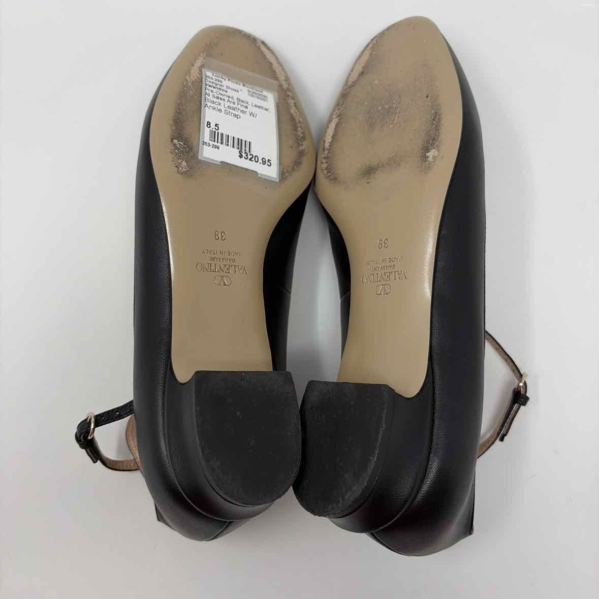 Pre-Owned Valentino Black Leather Shoe Size 8.5 Designer Shoes