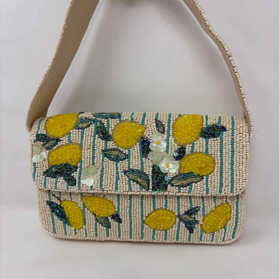 Pre-Owned Boutique Cream Multi Beaded Handbag