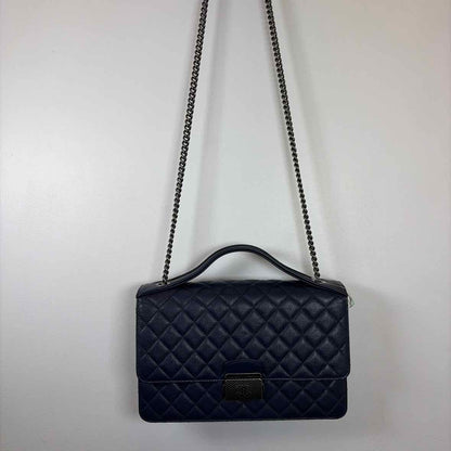 Pre-Owned Chanel Navy Leather Designer Handbag