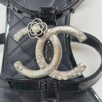 Pre-Owned Chanel Black Patent Shoe Size 10 Designer Shoes