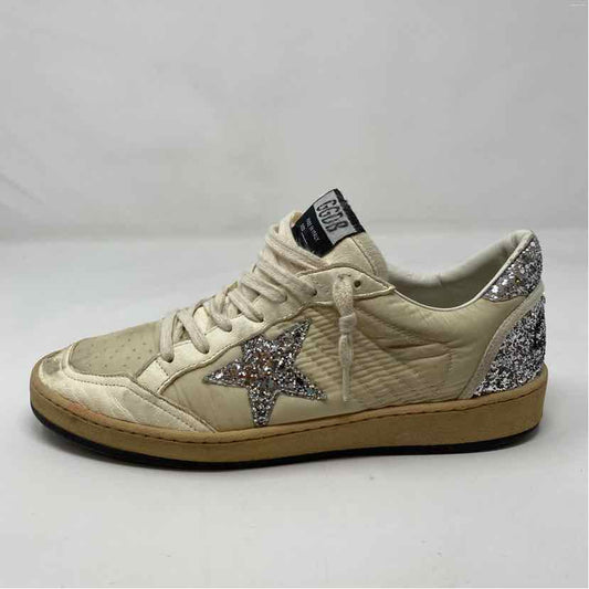 Pre-Owned Golden Goose White/Silver Fabric Shoe Size 9.5 Designer Shoes