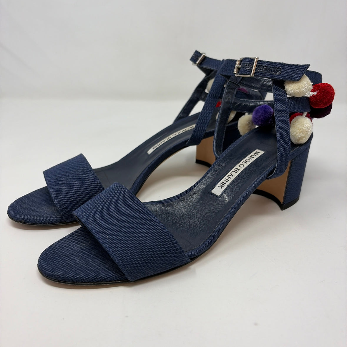 Pre-Owned Manolo Blahnik Navy Canvas Shoe Size 9.5 Designer Shoes