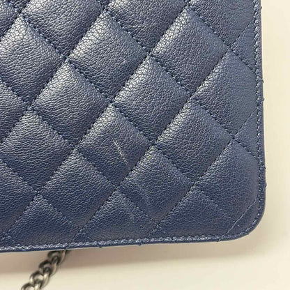 Pre-Owned Chanel Navy Leather Designer Handbag