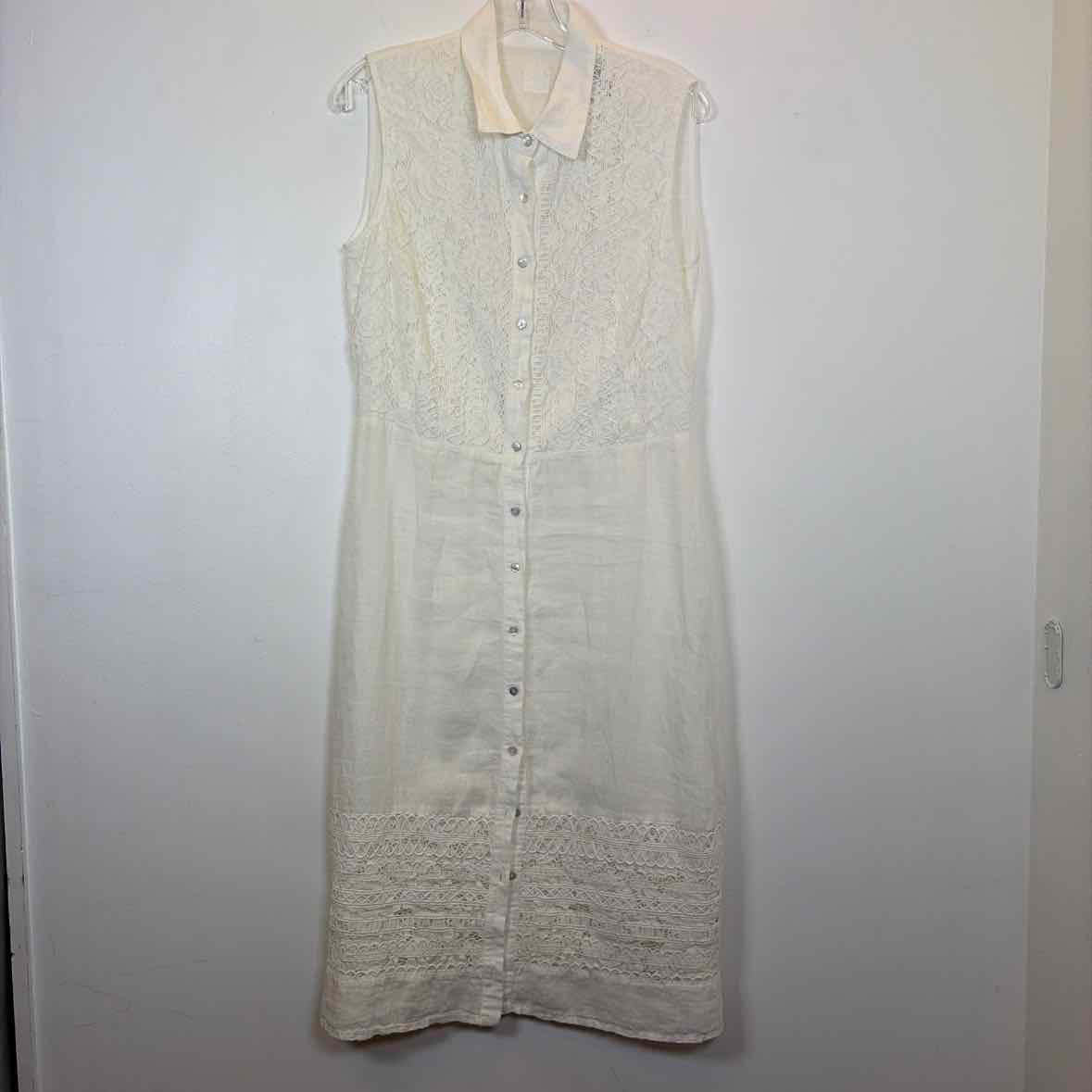 Pre-Owned Size 10/L Lino White Casual Dress