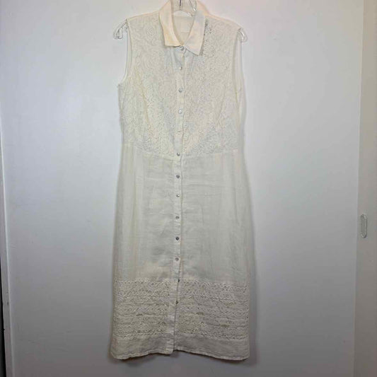 Pre-Owned Size 10/L Lino White Casual Dress