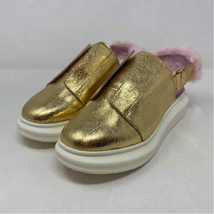 Pre-Owned Shoe Size 9.5 holli Gold Lame Slide