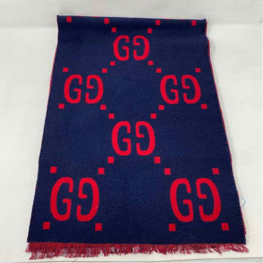 Pre-Owned Gucci Red/ Blue Knit Designer Scarf