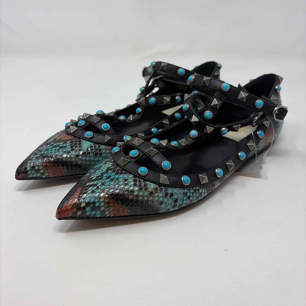 Pre-Owned Valentino Teal Multi Leather Shoe Size 8 Designer Shoes