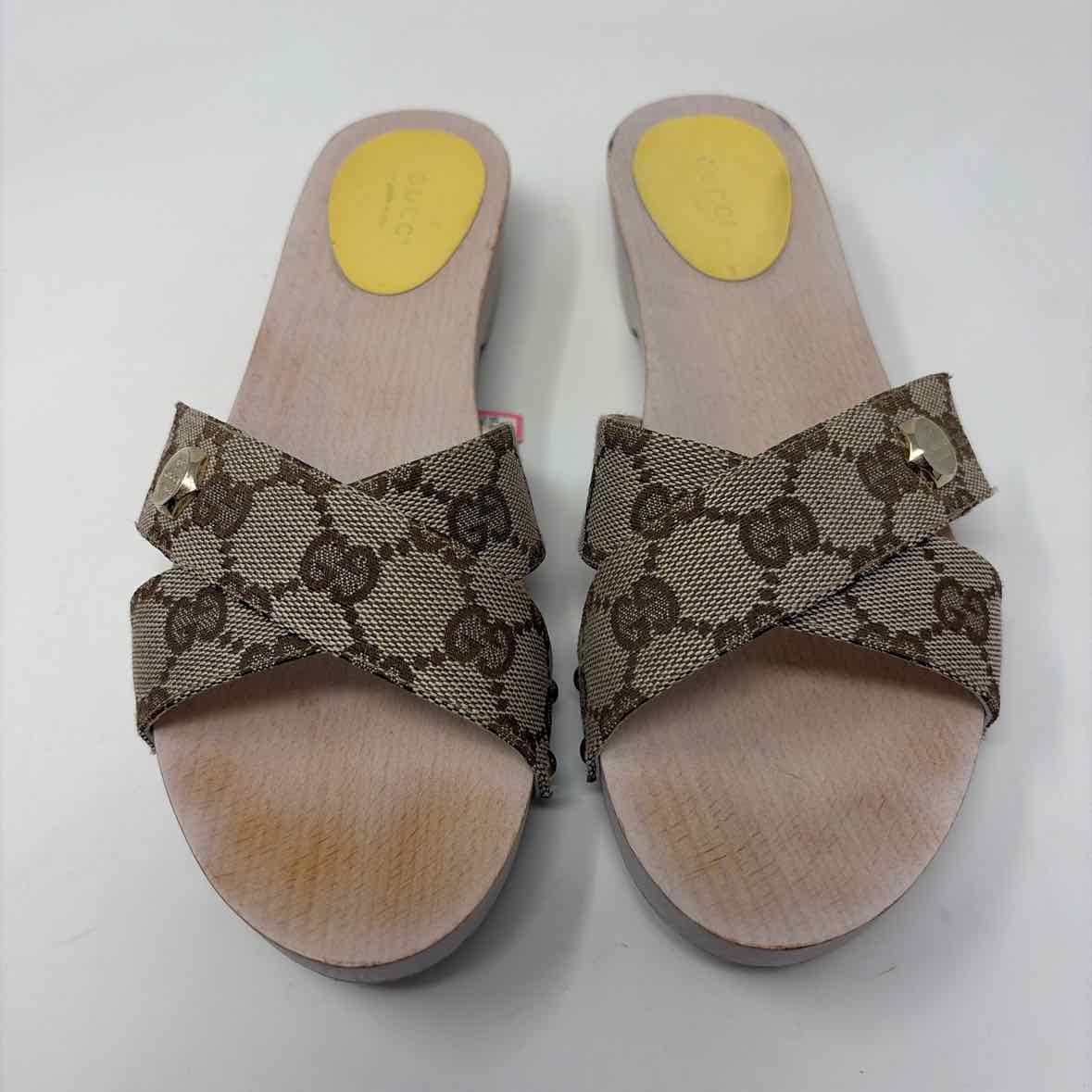 Pre-Owned Gucci Monogram Wood Shoe Size 6 Designer Shoes