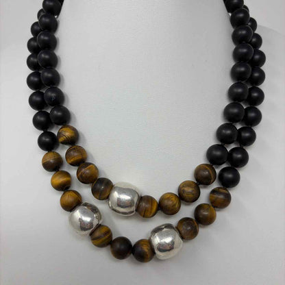 Pre-Owned Boutique Black/Brown Stones Necklace