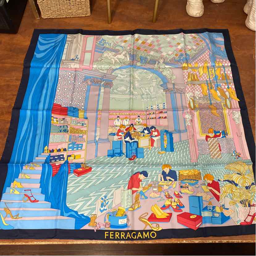 Pre-Owned Ferragamo Multi Silk Designer Scarf