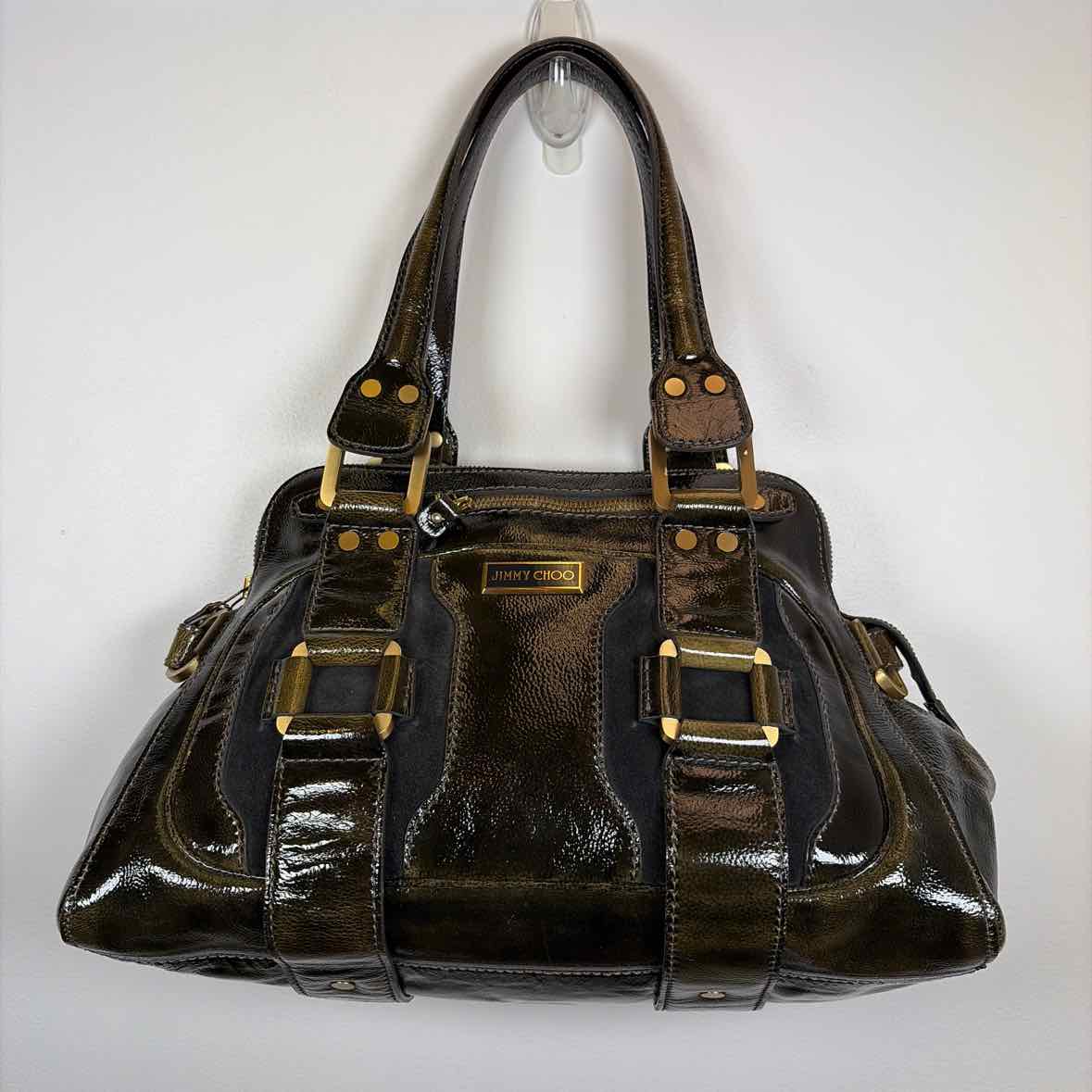 Pre-Owned Jimmy Choo Olive Patent Designer Handbag