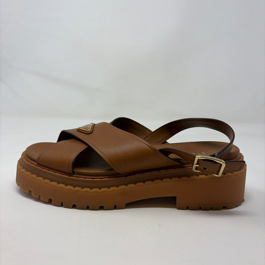 Pre-Owned Prada Cognac Leather Shoe Size 9.5 Designer Shoes