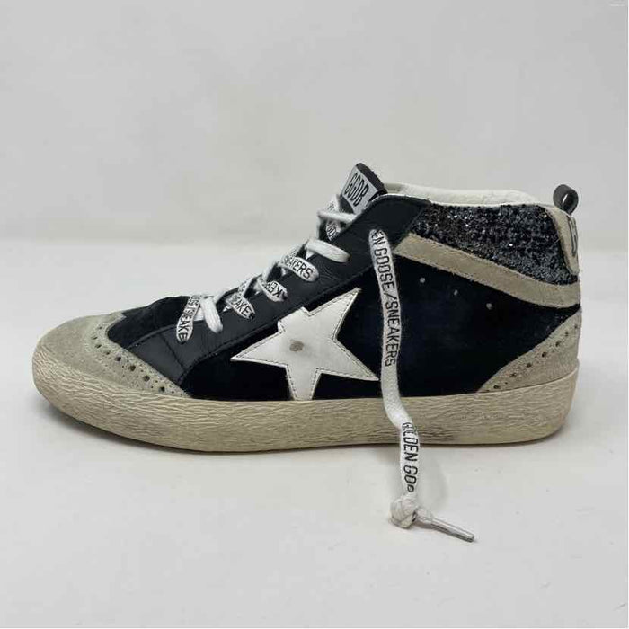 Pre-Owned Golden Goose Black & White Leather Shoe Size 6.5 Designer Shoes