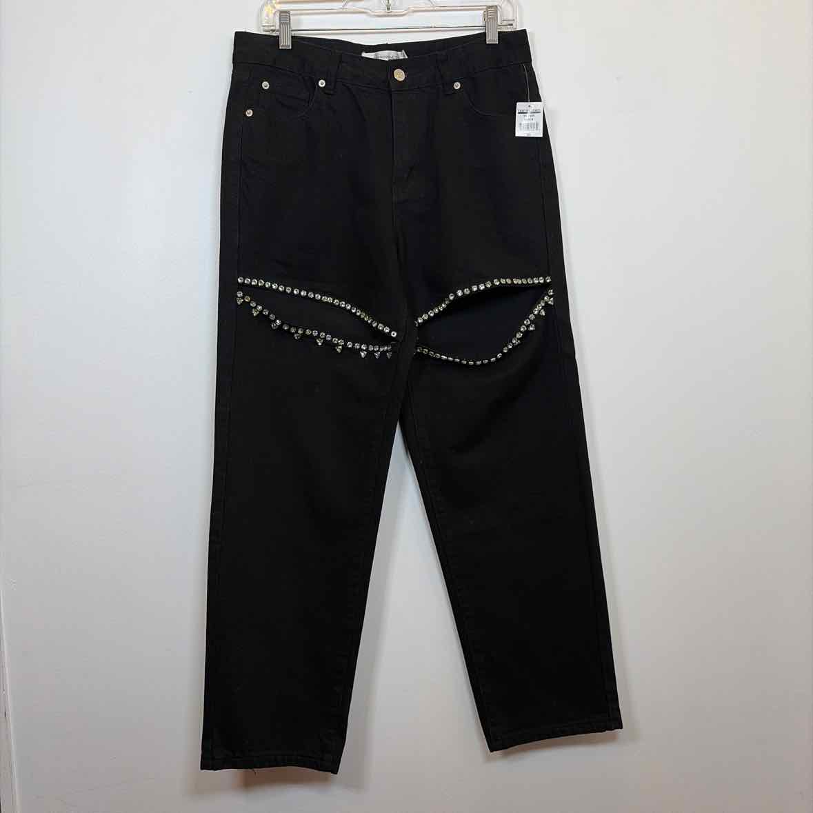 Pre-Owned Size 10/L Torn By Ronny Kobo Black Jeans