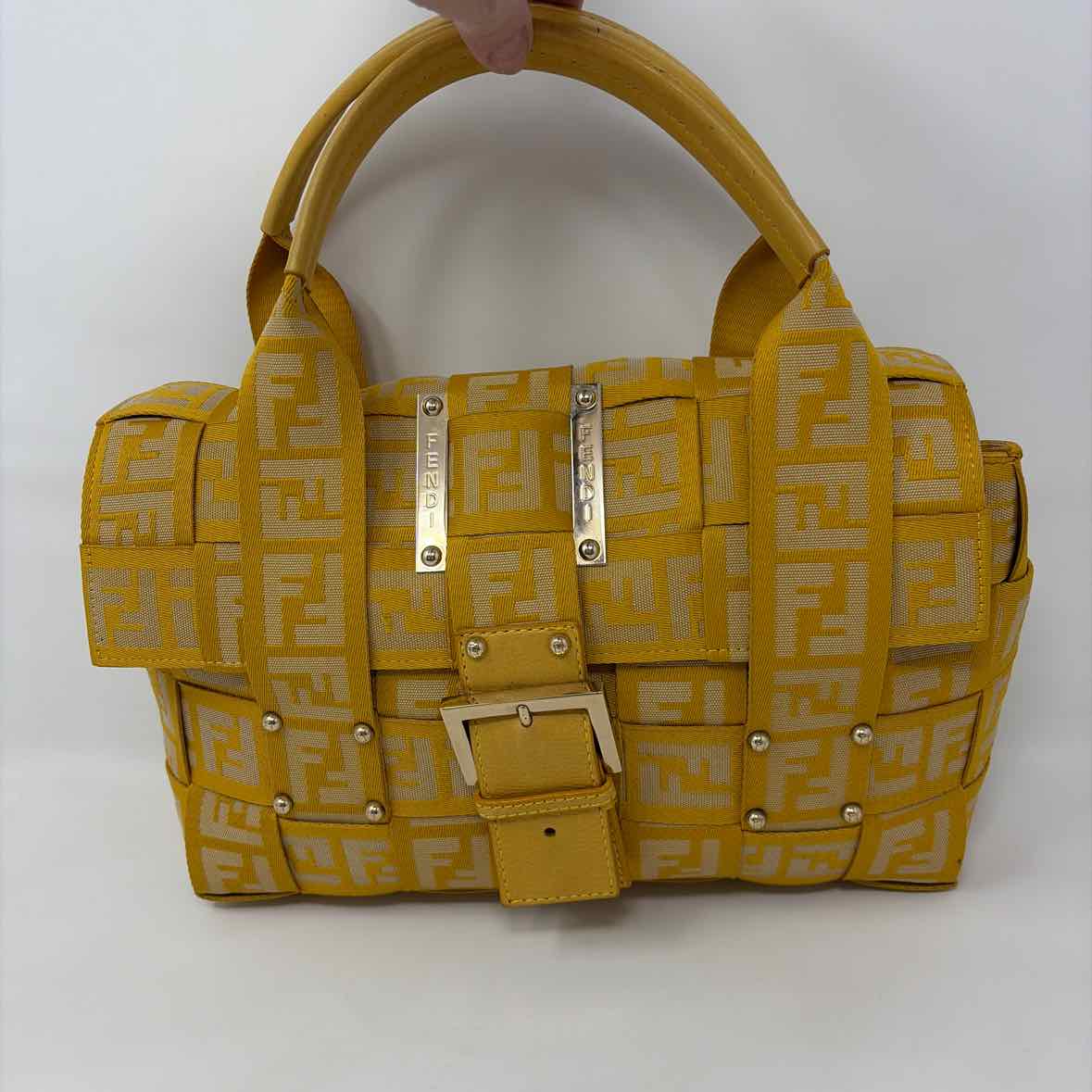 Pre-Owned Fendi Yellow Canvas Designer Handbag