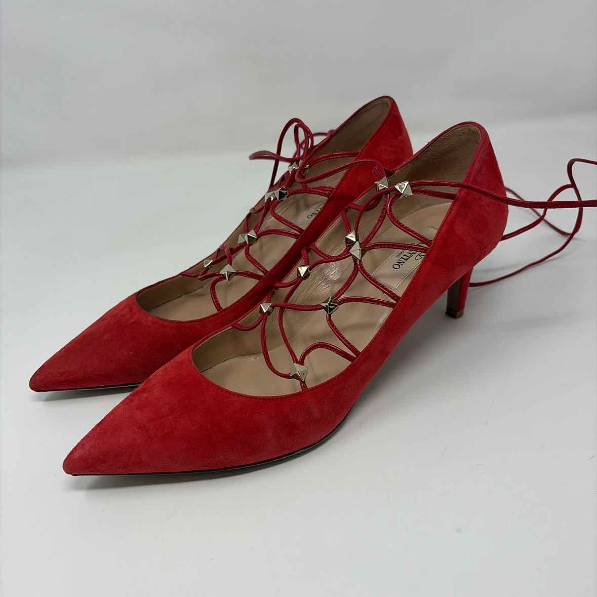 Pre-Owned Valentino Red Suede Shoe Size 7.5 Designer Shoes