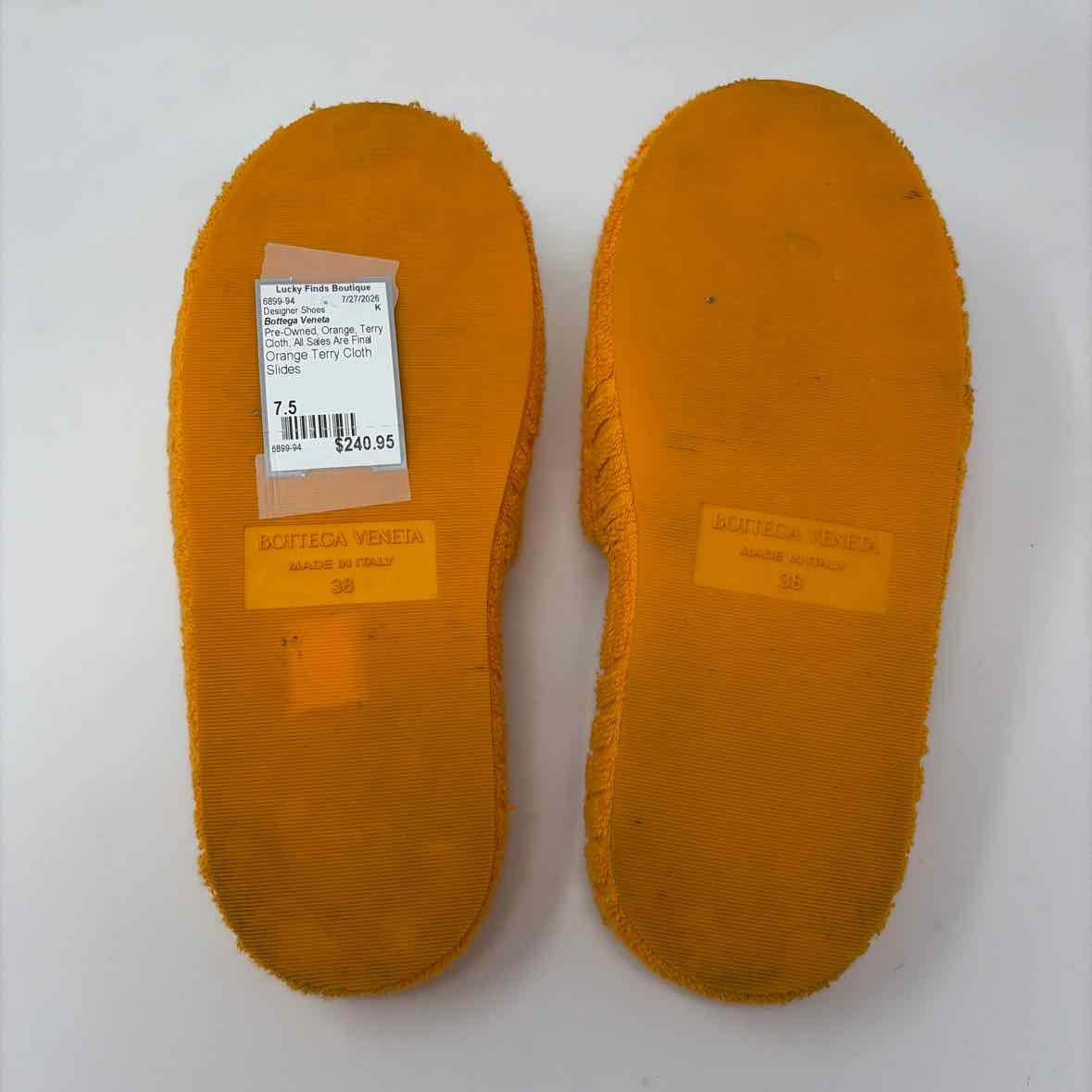 Pre-Owned Bottega Veneta Orange Terry Cloth Shoe Size 7.5 Designer Shoes